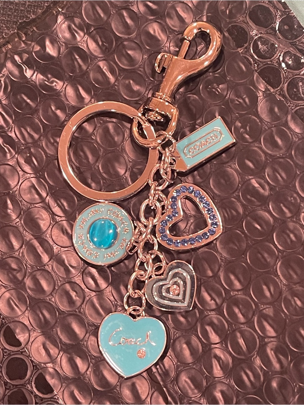 Coach Turquoise & silver Heart Charm Key Holder